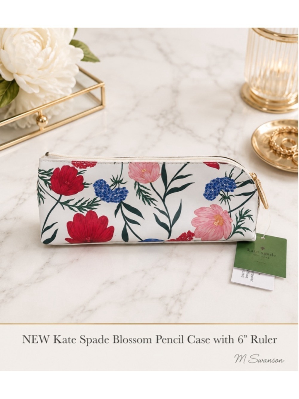 NEW Kate Spade New York Blossom Pencil Case with 6” Ruler NWT - Picture 2 of 8